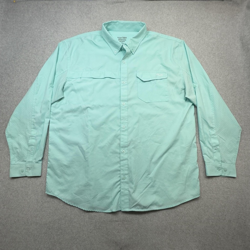 Huk Tide Point Shirt Men XXL Blue Long Sleeve Vented Fishing Performance Outdoor